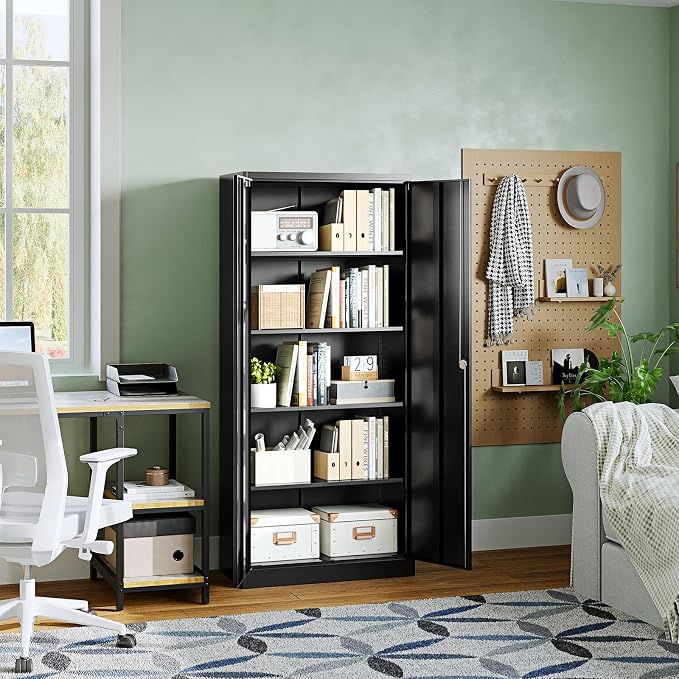 Metal Garage Storage Cabinets with Lock Door and Adjustable Shelves, Steel Tool Cabinets for Home,Office,Warehouse Organisieren (Black)