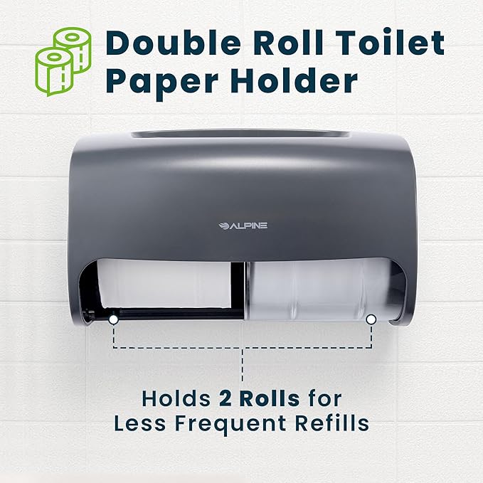 Alpine Commercial Toilet Paper Dispenser - Double Toilet Paper Holder Wall Mount for Less Frequent Paper Roll Refill