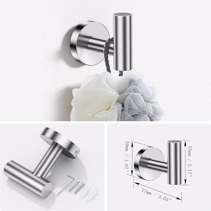 Lairuier Bathroom Hardware Set, 4-pieceTowel Holder Set Include Toilet Paper Holder,Towel Ring and 2 Towel Hooks Stainless Steel Wall Mounted Bathroom Hardware Accessories Set (Brushed Finish)