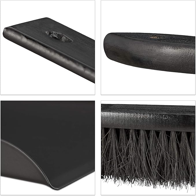 Relaxdays Dustpan and Brush Set, 37 cm, Steel, Sweeping Set with Broom, Eyelet, Outdoor and Indoor, Black