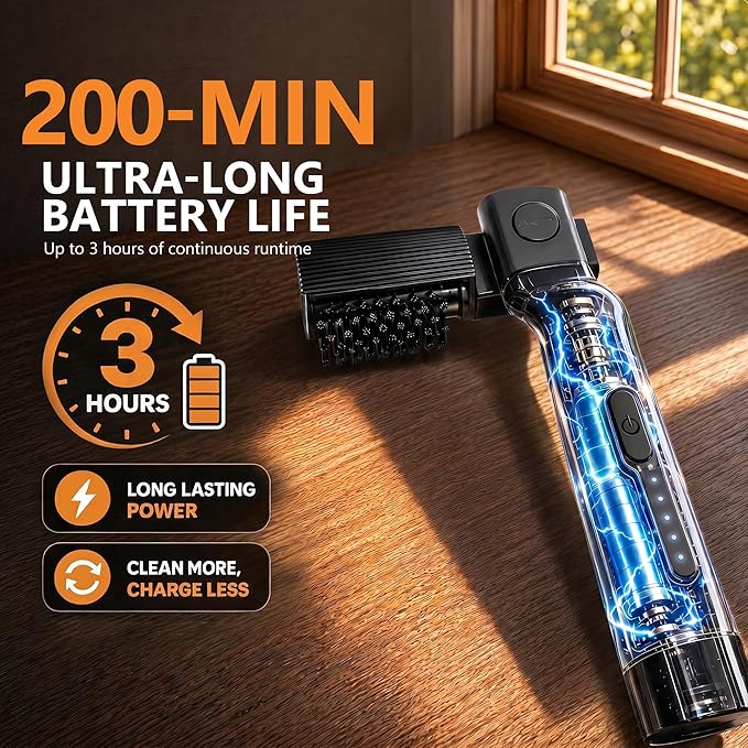 Electric Grill Brush - 24kg Torque High Power Electric Grill Cleaner - 200 Min Runtime - 7-Level Adjustable Angle - Shed - Free Reinforced Bristles Safe for Grill Brush for Outdoor Grill