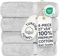 Chakir Turkish Linens 4 Piece Large Bath Towels, 100% Cotton Turkish Towels for Bathroom, Luxury Soft Absorbent Bath Towel Set, 27 x 54 Inches, Silver Gray
