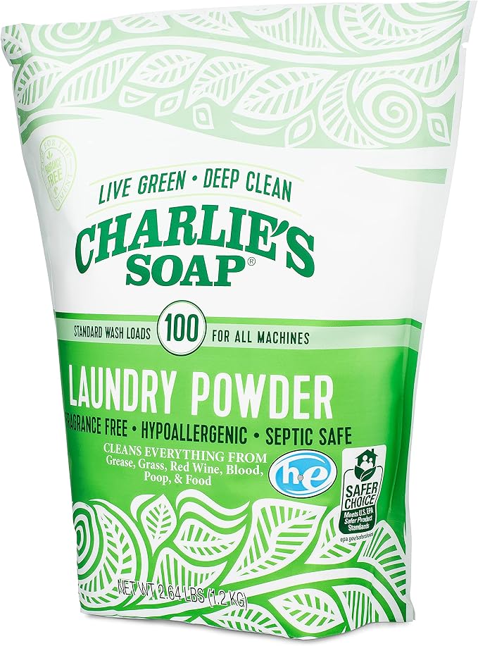 Charlie’s Soap Laundry Powder (100 Loads, 6 Pack) Hypoallergenic Deep Cleaning Washing Powder Detergent – Eco-Friendly, Safe, and Effective