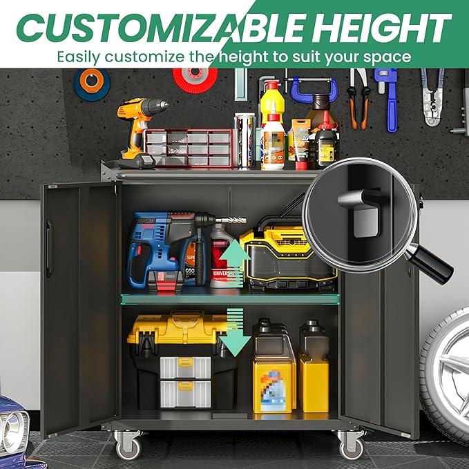 Garage Cabinet System | Heavy Duty Steel All-in-One Modular Garage Cabinet Set for Ultimate Workshop Organization | Easy Assembly Garage Storage Cabinets & Tool Bench