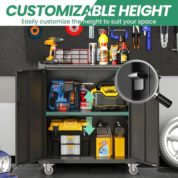 8-Piece Heavy Duty Steel Garage Cabinet System | All-in-One Modular Garage Cabinet Set for Ultimate Workshop Organization | Easy Assembly Garage Storage Cabinets & Tool Bench (Black)