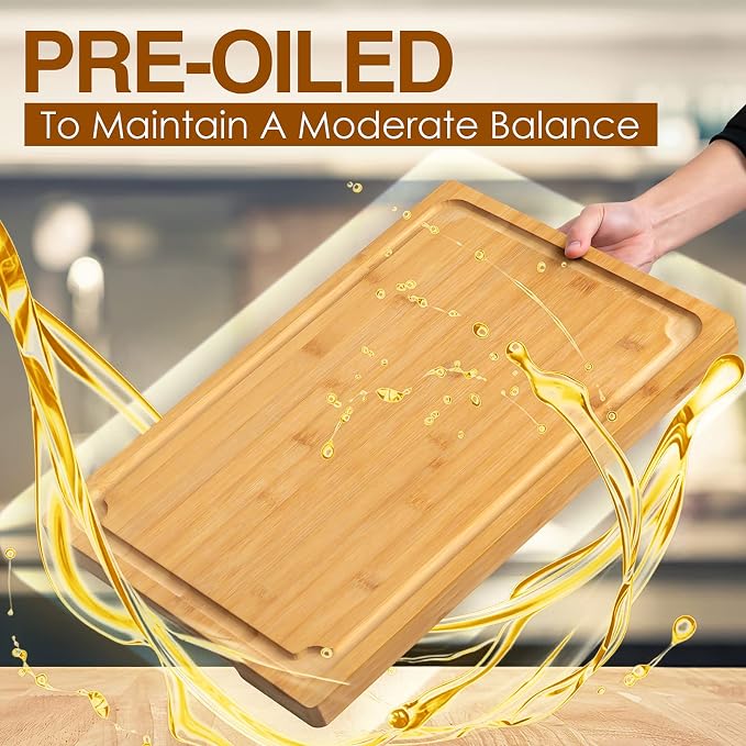 2XLarge Cutting Board, 20" Bamboo Cutting Boards for Kitchen with Juice Groove and Handles Kitchen Chopping Board for Meat Cheese board Heavy Duty Serving Tray, 2XL, Empune