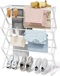 Sakugi Foldable 3-Tier Clothes Drying Rack 37.4" H with Non-Slip Feet | Indoor & Outdoor Use, Space Saving, Metal Frame, 11.4" D x 29.1" W, White