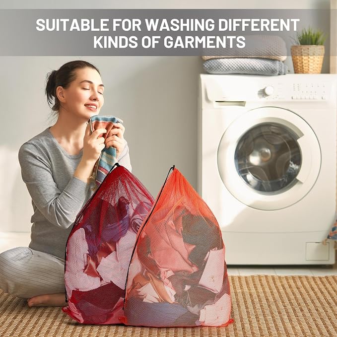 Berlune 12 Pcs 38x26 in Large Laundry Bag Colorful Extra Large Mesh Laundry Bag Bulk with Drawstring Heavy Duty Mesh Machine Washable Drawstring Pouch
