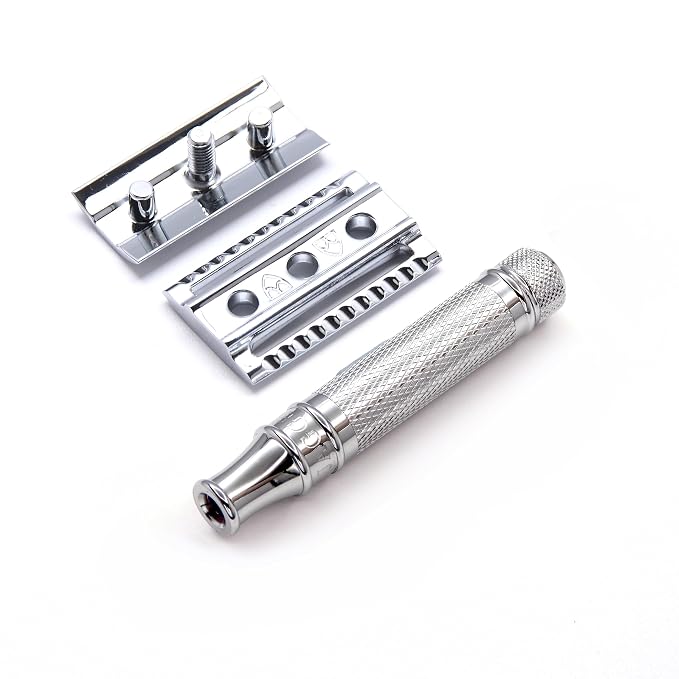 Edwin Jagger DES89KN Short Handled Classic Double Edge Manual Eco-Friendly and Reusable Safety Razor for Men and Women for Shaving Cream or Soap Fits All DE Razor Blades (Knurled)