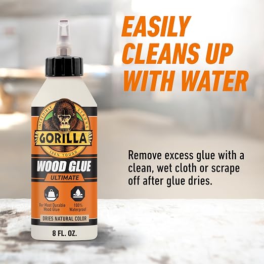 Gorilla Ultimate Waterproof Wood Glue, Natural Wood Color, 8 Ounce (Pack of 1) - Waterproof for Indoor or Outdoor Projects and Repairs