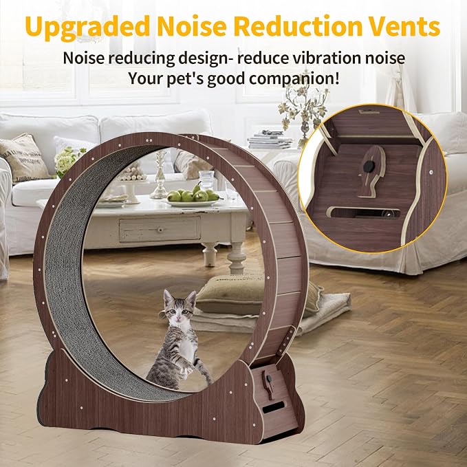 Homegroove Cat Running Wheel, 45" Large XL Cat Exercise Wheel Treadmill with Carpeted Runway for Kitty’s Longer Life (Brown)
