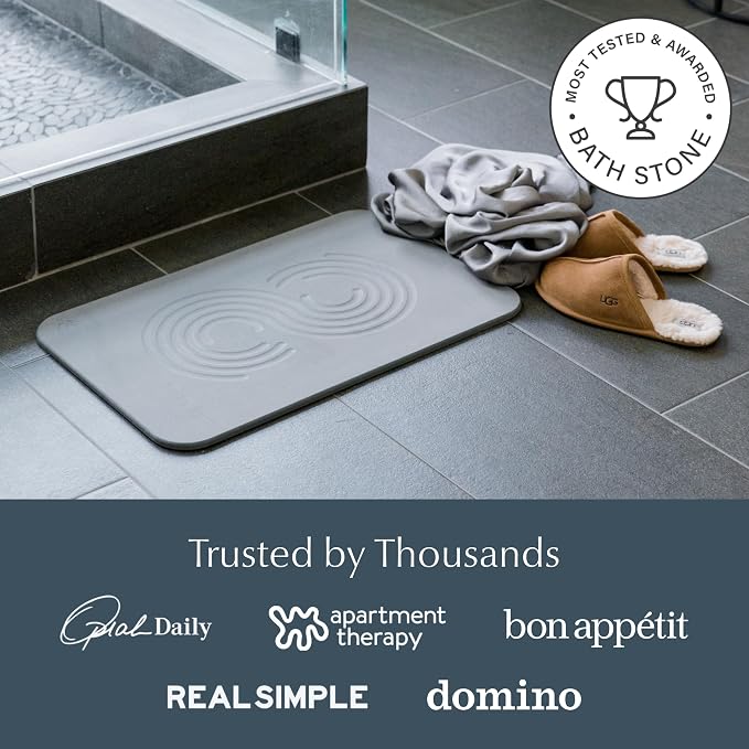 Dorai Home Stone Bath Mat Set - Premium Diatomaceous Earth Bath Floor Mats with Non-Slip Base, Fast-Drying Modern Shower Mat for Bathroom | Zen Slate, 2 Pack - 23.6"x15.4"