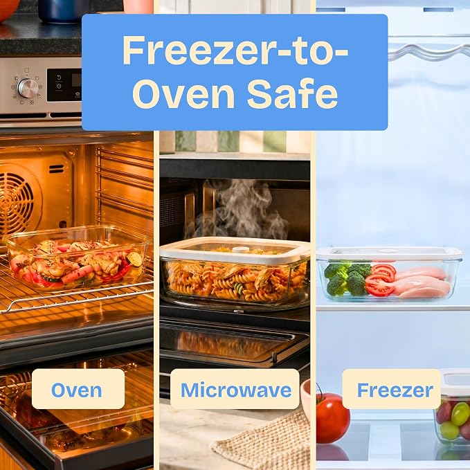 Non-Toxic Glass Food Containers with Lids, 2-Pack, 50 oz, Airtight, Gray | Plastic & BPA free. Glass body, glass lid & platinum silicone seal. Airtight & leakproof. Freezer & microwave safe.