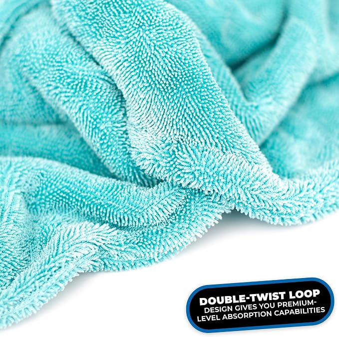 The Rag Company, The Liquid8r, Absorbent 70/30 Blend Microfiber Drying Towel for Cars, Trucks, and SUVs, Safe for Detailing, Scratch-Free, Twist Loop, 1100 GSM, 25x36 Inches, Aqua Blue