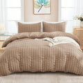 AveLom Taupe Duvet Cover King(104 x 90 inches), 3 Pieces (1 Duvet Cover, 2 Pillow Cases), Seersucker Striped Soft Washed Microfiber Textured Duvet Cover Set with Zipper Closure, Corner Ties