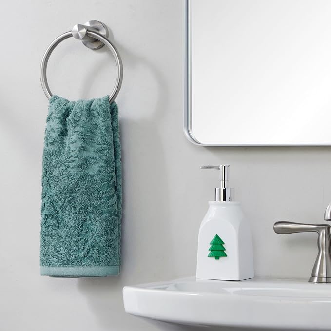 SKL Home Seasonal Soap/Lotion Dispenser Gift Set with 7 Interchangeable Magnetic Holiday Attachments, Refillable for Bathroom & Kitchen, Silver