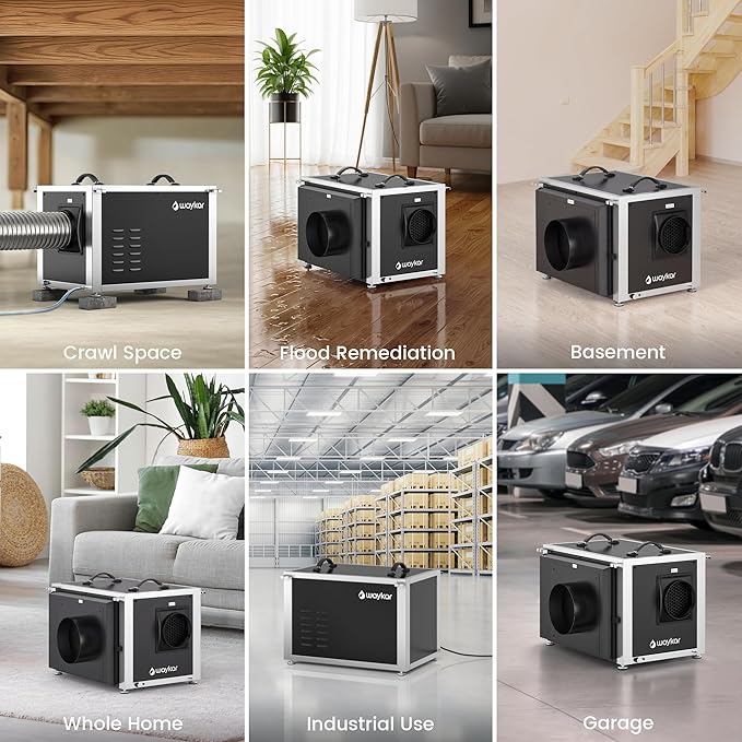 Waykar 216 Pints Crawl Space Dehumidifier with Pump, Remote Control & Dual Duct, HVAC Commercial Dehumidifier for Basement, Whole House & Water Damage, 8000 Sq. Ft, 10-90% RH - 5-Year Quality Coverage