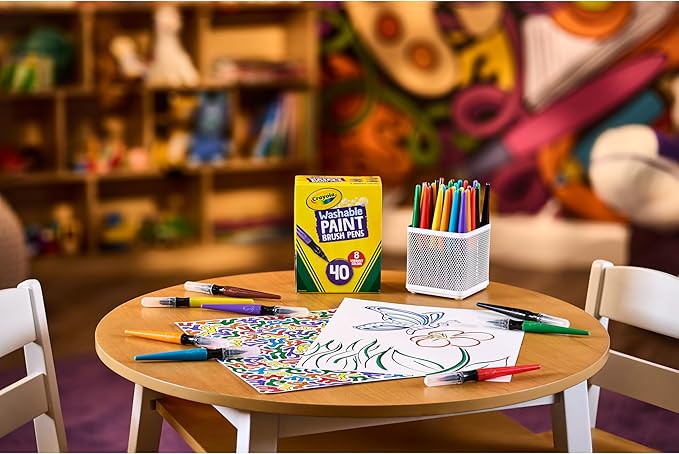 Crayola No-Drip Paint Brush Pens, Assorted Colors Set, 40 Count, Creative Gift for Kids and Teens