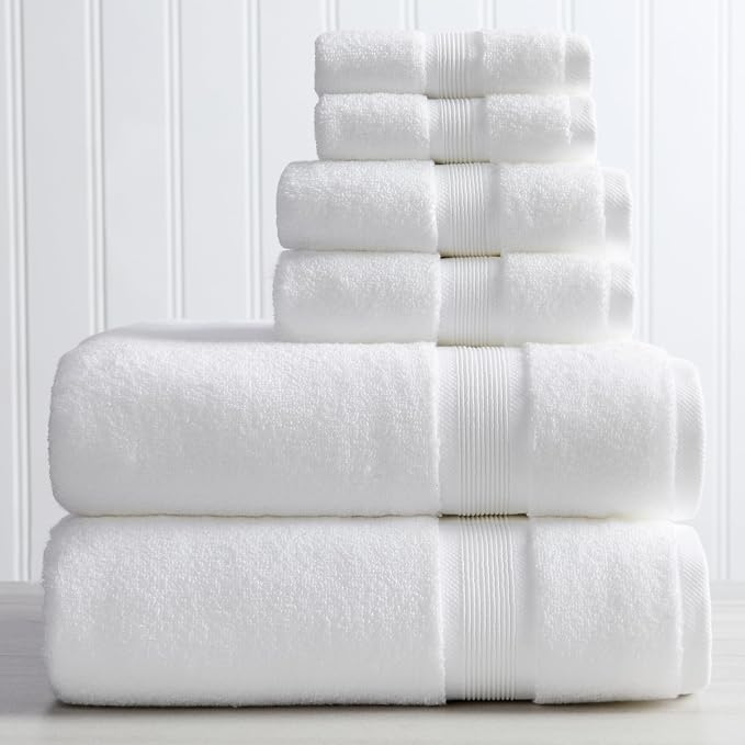Springtree Home Luxury Bamboo Rayon Bath Towel Set | 6-Piece Set | White | 35% Bamboo Rayon - 65% Zero Twist Cotton | Absorbent Quick-Dry Towels for Bathroom | Ultra Soft | OEKO-TEX Standard 100