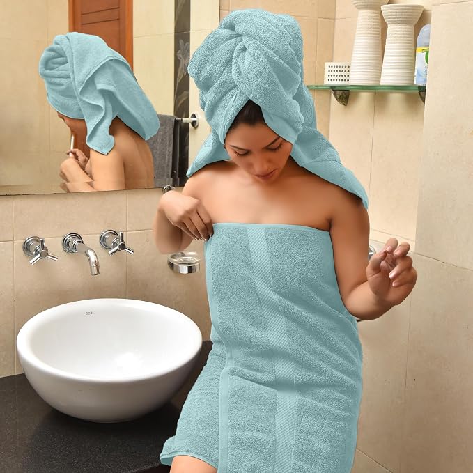 HERCULEAN Premium Bath Towels 24 x 48 Pack of 6 | Quick Dry and Highly Absorbent | 100% Cotton Terry Towels for Bathroom - Perfect for Shower - Pool and Spa - Luxury Soft Towels - Duck Egg