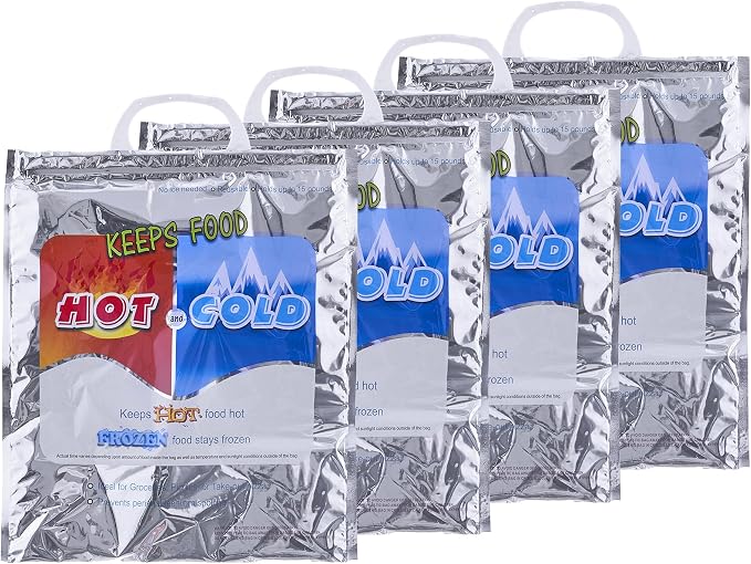 Superio Hot and Cold Insulated Bags for Food Delivery, Grocery Shopping Bags, Food Storage for Hot and Frozen Food for Travel, Disposable Cooler Bag, Reinforced Thermal Lunch Bag (4, 12"x13.5")