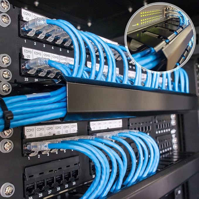 PATIKIL 1U 19 Inch Cable Manager, 4 Pack 24 Slot Horizontal Rack Mount Wire Management Metal Finger Duct Wire Organizer for Network Cabinet, Black