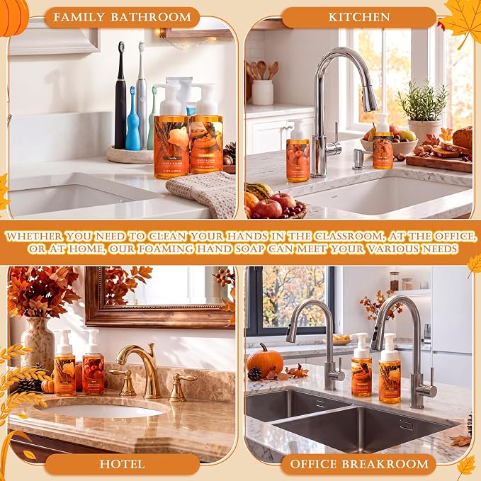 6 Pack Fall Foaming Hand Soap with Pump Care Moisturizing Liquid Autumn Scents Hand Soap Party Favor for Seasonal Home Decor and Gifting 8.75 Fl. oz
