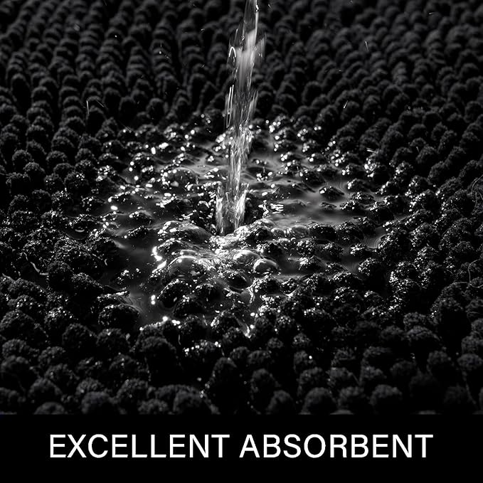 LOCHAS Luxury Bathroom Rug Shaggy Bath Mat 24 x 54 Inch, Black | Washable Non Slip Bath Rugs for Bathroom Shower, Soft Plush Chenille Absorbent Carpets