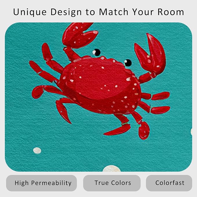 3x8 Kids Crab Runner Rug for Hallway, Washable Marine Life Rug Runner Non Slip, Nautical Seashell Home Decor Carpet for Kitchen, Bedroom, Entryway, Laundry Room, Ultra Thin Soft H265