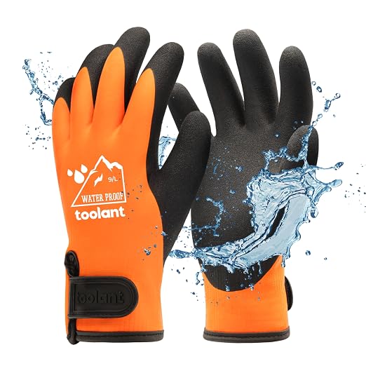 toolant 100% Waterproof Winter Work Gloves, Thermal Insulation with Grip | Touchscreen, Freezer Work for Men and Women, Cold Weather Work & Outdoor Tasks, Orange, Large