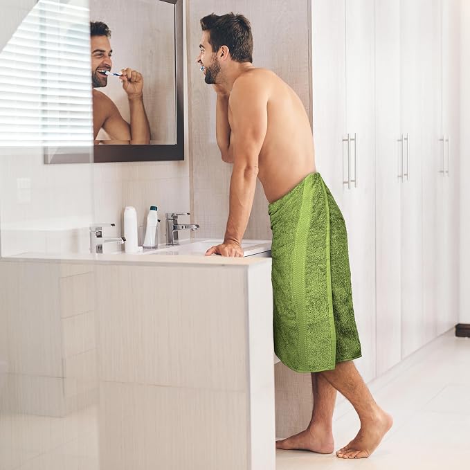 Large Bath Towels Set of 6 – 100% Cotton Terry – 24" x 50" – Quick Dry, Soft & Highly Absorbent – Forest Green Towels for Bathroom, Gym, Spa, Pool & Daily Use