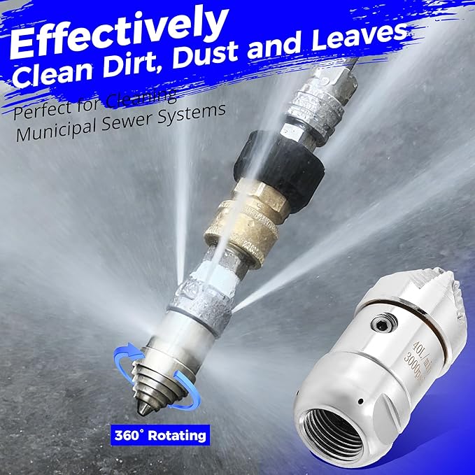 Tool Daily 3/8" NPT Sewer Jetter Rotating Nozzle, 40 L/Min, 3000 PSI | Pressure Washer Sewer Nozzle for Drain, Pipe Cleaning, Stainless Steel