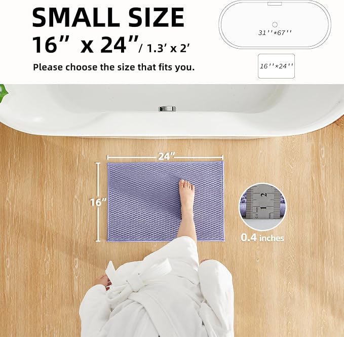 TYUU Bathroom Rugs Non Slip Washable, Super Absorbent Thin Bath Mat Small Quick Dry Low Pile Bathroom Rug, Lavender 16"x24"