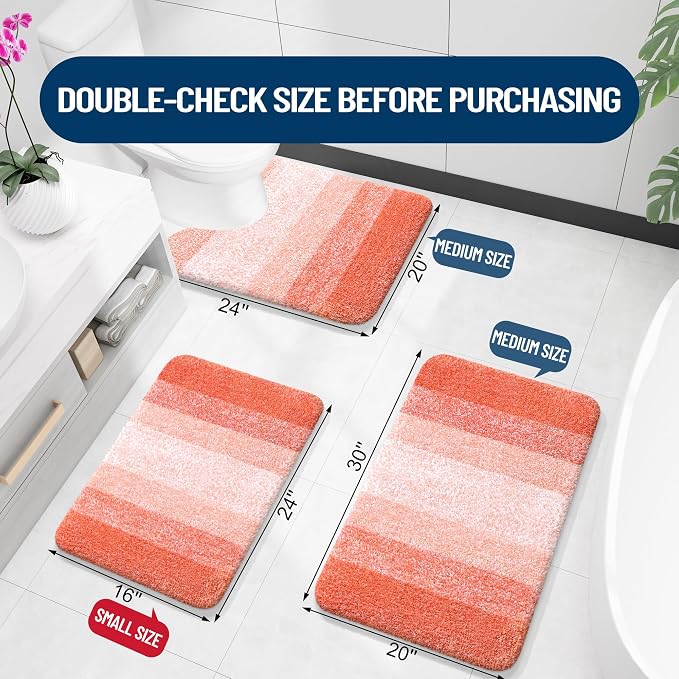 OLANLY Bathroom Rugs Mat 34x21, Extra Soft Absorbent Microfiber Bath Rugs, Rubber Backing, Quick Dry, Machine Washable Bath Mats for Bathroom Floor, Tub and Shower, Home Decor Accessories, Coral
