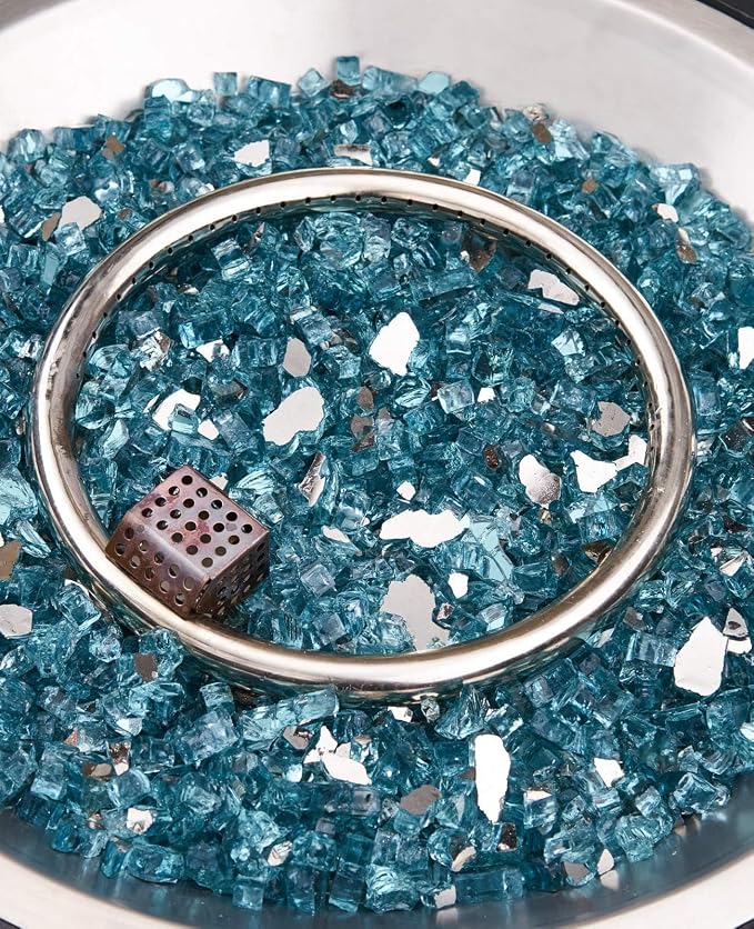 NUPICK 10 Pound Fire Glass, 1/2 Inch Reflective Fire Pit Glass | Tempered Fire Pit Rocks for Propane or Natural Gas, Glass Rocks for Fire Pit Table, Fireplace, Fire Bowl, Pacific Blue