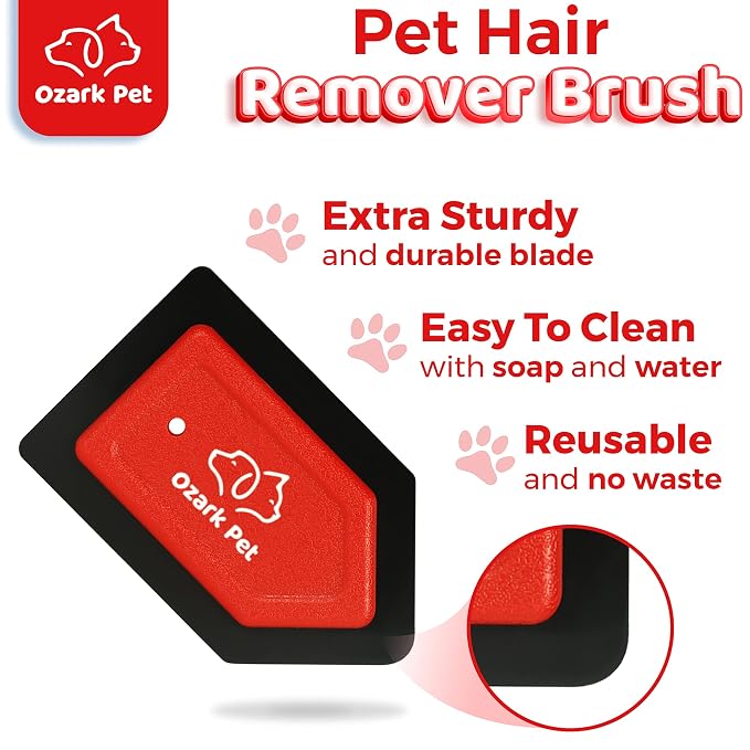 Pet Hair Remover, Dog Hair Remover Detailer & Glove - with Edge Sweeping, Avoid Scratching, Remover Kit for Couch, Car, Comforter, Essential Tool for Clean House (Red, Detailer)
