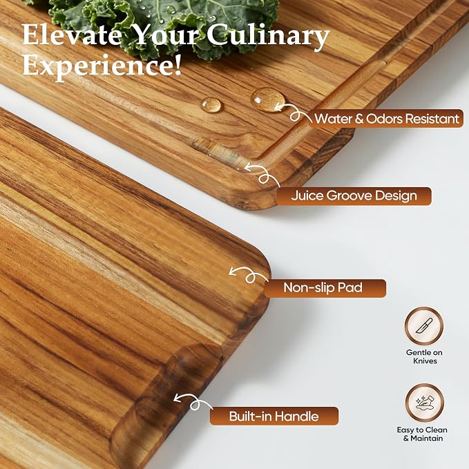 XXLarge Teak Cutting Board Wood Wooden Cutting Boards For Kitchen | Extra Large Solid Butcher Block, Natural Non-toxic, Non-slip Base, Charcuterie Board, Best Cutting Chopping Board