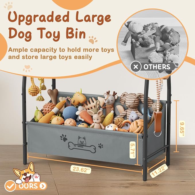 Lomivra Large Dog Toy Basket (23.6"x11.2"x9.7"), Dogs Toy Bin with Storage Organizer, Trapezoid Toy Box for Dog Stuff Accessories, Pet Toy Storage Holder Chest for Cat Dogs Essential Supplies