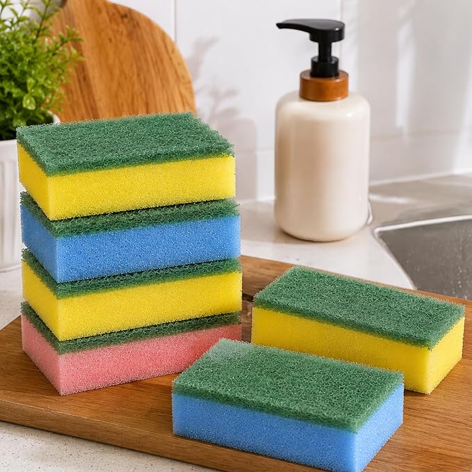 Macromax Colorful Sponge – Flat Dish Sponges for Daily Kitchen Use – Bright Non-Scratch Sponges for Plates, Glasses, Silverware & Stovetops – Multipurpose Cleaning - 60 Pieces