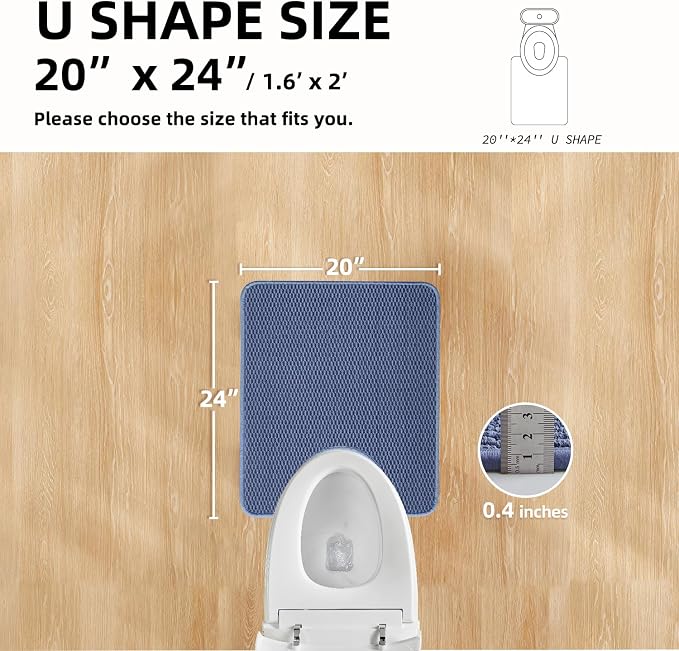 TYUU Toilet Rug, Thin Toilet Rugs U Shaped Washable Non Slip Absorbent Quick Dry Low Pile Toilet Mat, Denim Blue 20"x24" U Shape