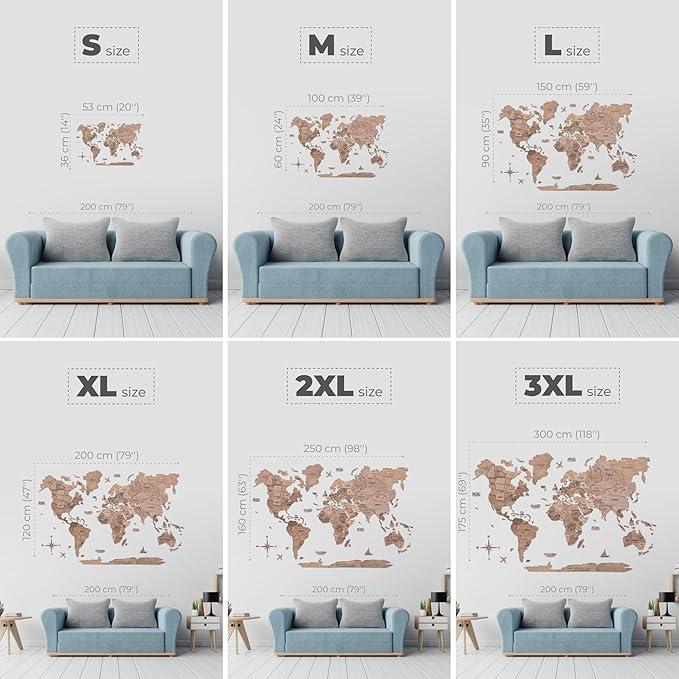 ENJOY THE WOOD 3D Wood World Map Wall Art Large Wall Décor - World Travel Map - Any Occasion Gift Idea - Wall Art for Home & Kitchen or Office (X-Large, Terra)