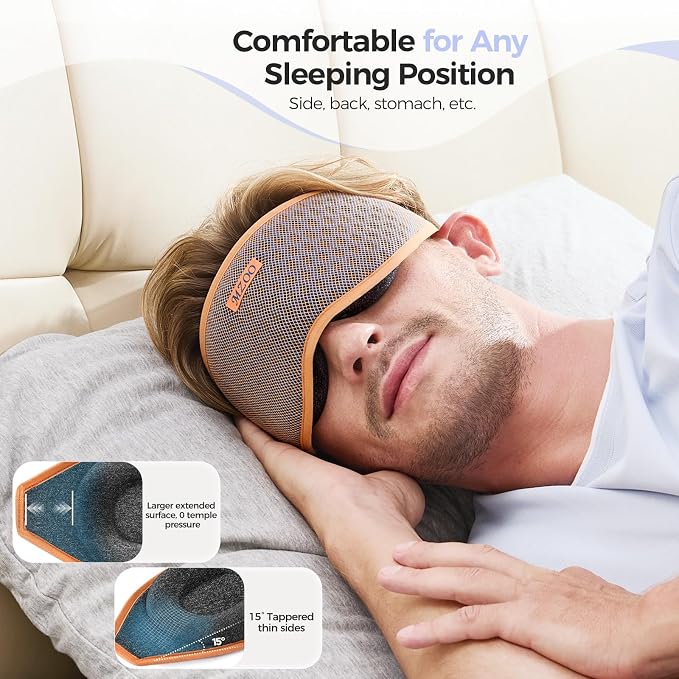 MZOO Pro Breathable Sleep Mask - Complete Blackout Sleeping Eye Mask for Side Sleeper, 3D Zero Pressure & Eyelash Friendly Night Blindfold Eye Covers, Travel Essentials & Birthday Gifts for Women Men