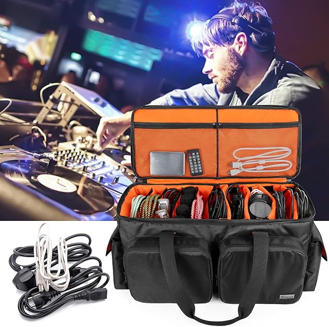 Trunab DJ Cable File Bag with Detachable Padded Bottom and Dividers, Travel Gig Bag for Professional DJ Gear, Musical Instrument and Accessories