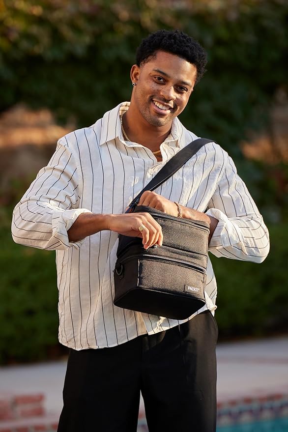 PackIt Mod 3-In-1 Lunch Box for Men and Women, Black with EcoFreeze Technology (Built-in Ice Packs), Removable Crossbody Strap, Designed for Outdoor, Work & Everyday Use