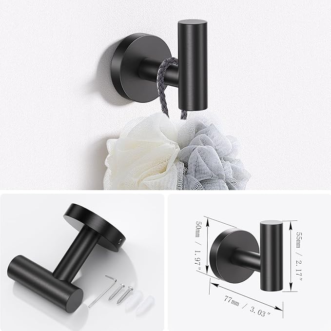 Lairuier Bathroom Hardware Set, 4-Piece Towel Bar Set Include Toilet Paper Holder,Towel Ring and 2 Towel Hooks Stainless Steel Wall Mounted Bathroom Hardware Accessories Set (Matte Black)