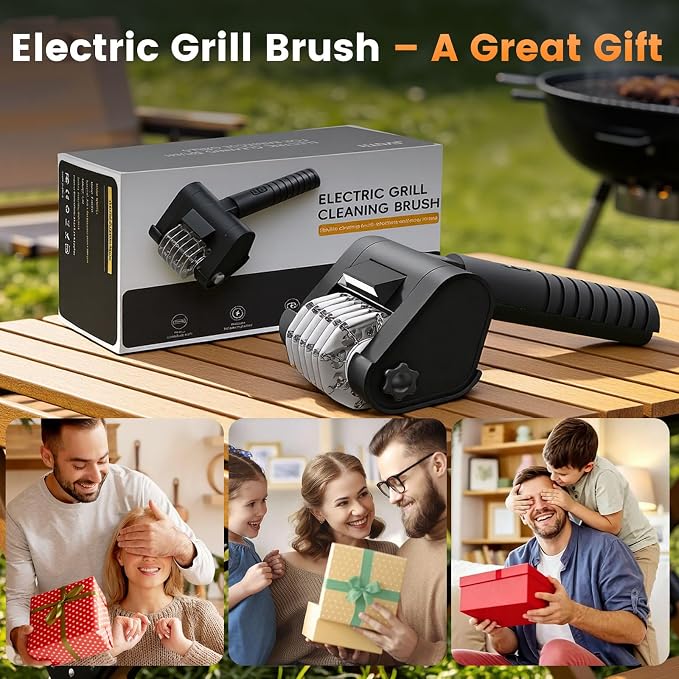 Electric Grill Brush BBQ Grill Cleaning Brush 450 RPM Stainless Steel Removable Head Type-C Rechargeable with LED Light Grill Cleaner Brush