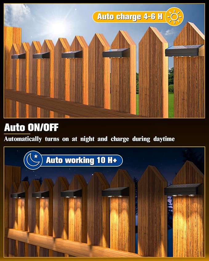 JOFIOS Solar Fence Lights 8 Pack, 50 Lumens Outdoor Fence Solar Lights with 12 Modes RGB Color Glow LED Solar Lights Outdoor Waterproof, Solar Lights for Patio, Backyard, Deck, Fence, Railing.