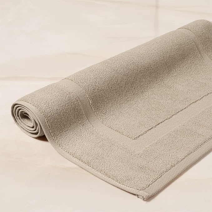 SALBAKOS 2-Piece 100% Turkish Cotton Bath Mat Towel, 20x34 inch, Taupe | Bathroom Floor Towels, Thick Soft Most Absorbent Quick-Dry Durable Large Size Foot Rug, Premium Hotel Quality Made in Turkey