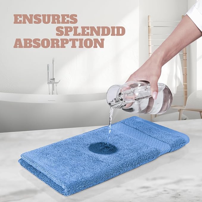 White Classic Wealuxe Light Blue Washcloths 24 Pack - 600 GSM 100% Ring-Spun Cotton Wash Cloths for Showering, Highly Absorbent and Soft | 12x12 Inches