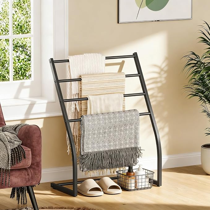 Honiter Towel Drying Rack for Bathroom, Free Standing Towel Rack, 4 Tier Wide Towel Dryer Rack, Pool Towel Racks Outdoor, Blanket Ladder Holder, Metal Towel Bar Stand for Oversized Bath Towel